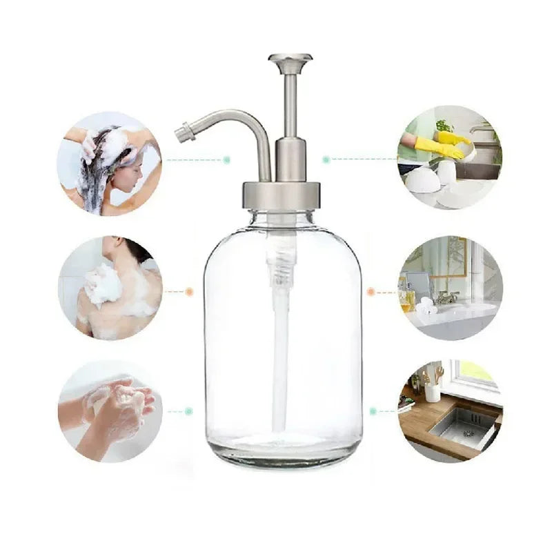 Press Nozzle Mouth Glass Bottle Hand Sanitizer Liquid Soap Solution Lotion Shower Gel Pump Bottle Nordic Bathroom Storage Bottle