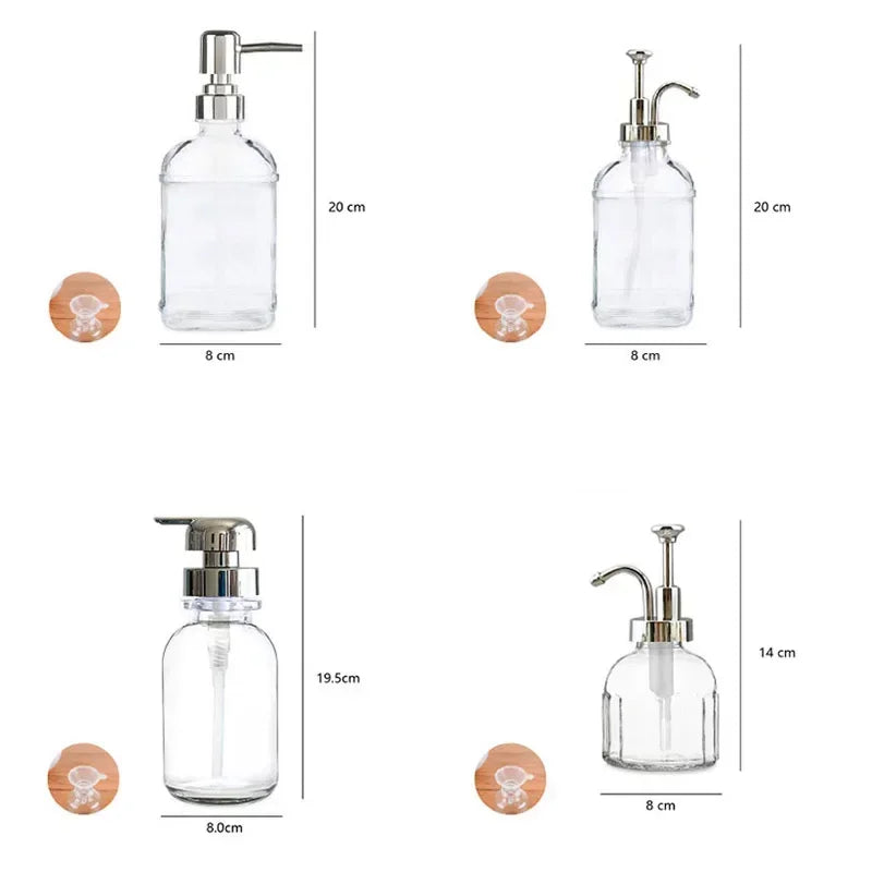 Press Nozzle Mouth Glass Bottle Hand Sanitizer Liquid Soap Solution Lotion Shower Gel Pump Bottle Nordic Bathroom Storage Bottle